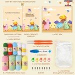 Crochet Kit for Beginners, Beginner Crochet Kit for Adults with Step-by-Step Video Tutorials, DIY Crochet Animal Kits Kids Knitting Supplies, 4 Pack Dinosaurs (40%+ Yarn)