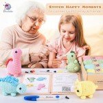 Crochet Kit for Beginners, Beginner Crochet Kit for Adults with Step-by-Step Video Tutorials, DIY Crochet Animal Kits Kids Knitting Supplies, 4 Pack Dinosaurs (40%+ Yarn)