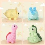 Crochet Kit for Beginners, Beginner Crochet Kit for Adults with Step-by-Step Video Tutorials, DIY Crochet Animal Kits Kids Knitting Supplies, 4 Pack Dinosaurs (40%+ Yarn)