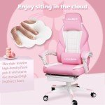 LEMBERI Pink Gaming Chair with footrest, Kawaii Cute Pink Gamer Chair for Girl,Girls Video Game Chairs,Computer Gaming Chair with Headrest and Lumbar Support