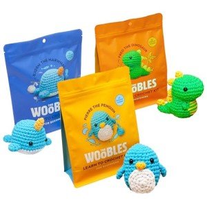 The Woobles Beginners Crochet Kit with Easy Peasy Yarn as seen on Shark Tank Bundle - with Step-by-Step Video Tutorials - Pierre The Penguin and Bjorn The Narwhal and Fred The Dinosaur