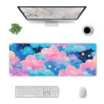 TOXXU Pink Cloud Large Gaming Mouse Pad with Anti-Slip Base for Keyboard and Mouse, Kawaii Colorful Clouds Extended XL Mousepad for Girl, Cute Desk Mat with Stitched Edges for Desk, 31.5 x 11.8 in