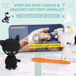 Crochet Kit for Beginners, Crochet Starter Kit with Step-by-Step Video Tutorials, Crochet Animal Kits for Adults Kids, DIY Craft Supplies (Magical Cats)
