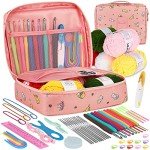 Aeelike Crochet Kit for Beginners Adults, Crochet Kits Include Yarn, 59pcs Crochet Starter Kit for Beginners Kids,Ergonomic Crochet Hooks 2.0-6.0 mm, Lace Steel Needles 0.6-1.9 mm