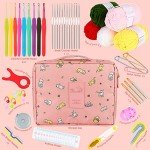 Aeelike Crochet Kit for Beginners Adults, Crochet Kits Include Yarn, 59pcs Crochet Starter Kit for Beginners Kids,Ergonomic Crochet Hooks 2.0-6.0 mm, Lace Steel Needles 0.6-1.9 mm
