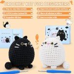 Crochet Kit for Beginners-2PCS Cat Crochet Kits for Adults Kids, Crochet Starter Kit with Step-by-Step Video Tutorials, Crochet Animals Kits DIY Craft Knitting Kit Learn to Crochet Kits for Adults