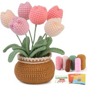 kgxulr Crochet Kit for Beginners, Tulip Crochet Starter Kit Beginner for Complete Beginners Adults, Crocheting Knitting Kit with Step-by-Step Video Tutorials (Tulip)