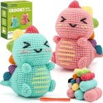 Faircosy Dinosaur Crochet Kit for Beginners: 2PCS Crochet Animal Kits for Adults - Learn to Crocheting Cute Amigurumi Starter Kit with Written Pattern & Video Tutorials (40%+ Yarn Extra)