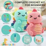 Faircosy Dinosaur Crochet Kit for Beginners: 2PCS Crochet Animal Kits for Adults - Learn to Crocheting Cute Amigurumi Starter Kit with Written Pattern & Video Tutorials (40%+ Yarn Extra)