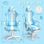Ferghana Kawaii Light Blue Gaming Chair with Bunny Ears, Ergonomic Cute Gamer Chair with Footrest and Massage, Racing Reclining Leather Computer Game Chair 250lbs for Girls Adults Teens Kids