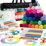 INSCRAFT 113 Piece Crochet Kit with Yarn Set– 1600 Yards Assorted Yarn for Knitting and Crochet, 73PCS Crochet Accessories Set Including Ergonomic Hooks, Knitting Needles & More Ideal Beginner Kit