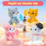 Crochet Kit for Beginners - Cat Crochet Kit with Step-by-Step Video Tutorials, Learn to Crochet Kits for Adults and Kids, 4 PCS Cat with Hat, Toy, Fish Crocheting Set