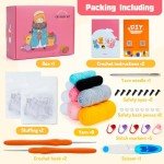 Crochet Kit for Beginners - Cat Crochet Kit with Step-by-Step Video Tutorials, Learn to Crochet Kits for Adults and Kids, 4 PCS Cat with Hat, Toy, Fish Crocheting Set