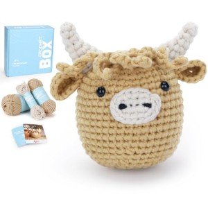 Cudroza Crochet Kit for Beginners - Highland Cow Starter Crochet Kits with Step-by-Step Video Tutorials and Yarns, Hook, Accessories, Birthday DIY Handmade Craft Gift for Adults and Kids(30%+ Yarn)