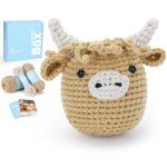 Cudroza Crochet Kit for Beginners - Highland Cow Starter Crochet Kits with Step-by-Step Video Tutorials and Yarns, Hook, Accessories, Birthday DIY Handmade Craft Gift for Adults and Kids(30%+ Yarn)