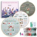 ETSPIL 3 Pack Beginner Embroidery Kits for Adults DIY Starter Kit with 33 Stitch Techniques, Stamped Patterns, Embroidery Hoop, Colorful Threads, Tools, Step by Step Instructions & Video Tutorial