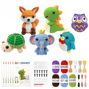 BOLDNOVA Knitting Kit for Beginners with 6 Pcs Crochet Animal Kit for Beginners in Step by Step Video Tutorials, Beginner Crochet Kit for Adults (B)