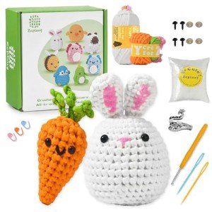Crochet Animal Kit Bunny Crochet Kit for Beginners Kids with Premium Yarn, Amigurumi Mini Crochet Animals Knitting Kit, Beginner Crochet Kit for Adults for Easter with Step-by-Step Video Tutorials