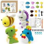 TGIQROVE 4Pcs Animal Crochet Kit for Beginners, Crochet Kit with Step-by-Step Video Tutorials, DIY Craft, Yarn,Crochet Hook, Knitting Starter Pack for Adults and Kids, Kids Boys Girls Birthday Gifts