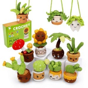 FOUSNOW Crochet Kits, Plant Crochet Kits,11 PCS Potted Plants Crochet Starter Kit, Crochet Kit for Adults with Step-by-Step Video Tutorials, Craft DIY Knitting Supplies