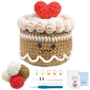 VOCHIC Crochet Kit for Beginners Cute Cake Crocheting Knitting Kit DIY Crochet Starter Kit with Step-by-Step Video Tutorial Birthday Christmas Gift for Friends Adults Kids