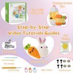 Crochet Animal Kit Bunny Crochet Kit for Beginners Kids with Premium Yarn, Amigurumi Mini Crochet Animals Knitting Kit, Beginner Crochet Kit for Adults for Easter with Step-by-Step Video Tutorials