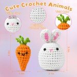 Crochet Animal Kit Bunny Crochet Kit for Beginners Kids with Premium Yarn, Amigurumi Mini Crochet Animals Knitting Kit, Beginner Crochet Kit for Adults for Easter with Step-by-Step Video Tutorials