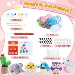 Kukaki 6-piece beginner crochet kit, DIY handmade crafts for adults and children, an excellent gift for crochet enthusiasts, crochet animal and plant kit with step-by-step videos, yarn, birthday gifts