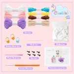 BWkoss Beginner Crochet Kit, Cute Animals Crochet Starter Kit for Adults Kids Unicorns DIY Craft Complete Material Pack with Step-by-Step Instruction and Video Tutorials for Knitting Enthusiast