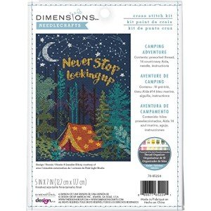 Dimensions Nighttime Camping Adventure Cross Stitch Kit for Beginners, 5" x 7", 14 Cnt. Navy Aida, 4pcs