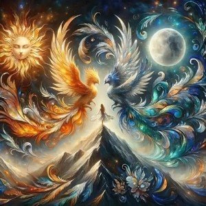 Phoenix Stamped Cross Stitch Kits - Moon Counted Cross Stitch Kits for Beginners Adults Sun Needlepoint Cross-Stitch Patterns Dimensions Needlecrafts Embroidery Kits Arts and Crafts