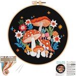 Louise Maelys Mushroom Embroidery Kits for Beginners with Art Night Pattern,Adults Starter Cross Stitch Kit DIY Needlepoint