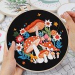 Louise Maelys Mushroom Embroidery Kits for Beginners with Art Night Pattern,Adults Starter Cross Stitch Kit DIY Needlepoint