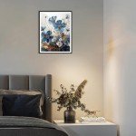 MjhRcll Floral Stamped Cross Stitch Kits, Blue Flowers Cross Stitch Ornament Kits for Adults Beginners, Counted Embroidery Needlepoint Kits Home Decor 12x16 Inch