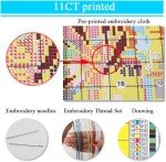 MjhRcll Floral Stamped Cross Stitch Kits, Blue Flowers Cross Stitch Ornament Kits for Adults Beginners, Counted Embroidery Needlepoint Kits Home Decor 12x16 Inch