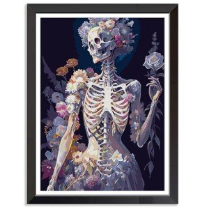 Stamped Cross Stitch Kits - Skeleton Flower Embroidery Kits for Beginners Adults,11 CT Patterns Dimensions Counted Cross Stitch Kits Arts Craft Kits Frameless12x16inch