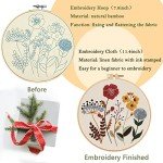 Picoey Flower Embroidery Kit for Beginners with Pattern and Instructions,4 Pack Cross Stitch Kits,2 Wooden Embroidery Hoops,Threads and Needles,Needlepoint Kit for Adults