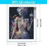 Stamped Cross Stitch Kits - Skeleton Flower Embroidery Kits for Beginners Adults,11 CT Patterns Dimensions Counted Cross Stitch Kits Arts Craft Kits Frameless12x16inch