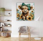 Cow Stamped Cross Stitch Kits for Adults Beginner, Sunflowers Counted Cross Stitch Kits Printed Stitching Cute Patterns Dimensions Needlepoint Art Crafts Embroidery Kits for Adults Beginners