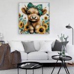 Cow Stamped Cross Stitch Kits for Adults Beginner, Sunflowers Counted Cross Stitch Kits Printed Stitching Cute Patterns Dimensions Needlepoint Art Crafts Embroidery Kits for Adults Beginners