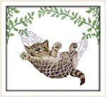 Cross Stitch Kits, A Cat on a Basket Animals Awesocrafts Easy Patterns Cross Stitching Embroidery Kit Supplies Christmas Gifts, Stamped or Counted (Cat, Stamped)
