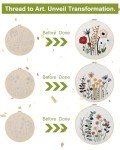 Santune 3 Sets Embroidery Kit,Cross Stitch Kits for Beginners,Needlepoint Set for Adults with Easy Stamped Floral Pattern Fabric Hand Crafts,Hoop,Needle,Women DIY Hanging Plants,Sewing Hobby