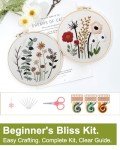 Santune 3 Sets Embroidery Kit,Cross Stitch Kits for Beginners,Needlepoint Set for Adults with Easy Stamped Floral Pattern Fabric Hand Crafts,Hoop,Needle,Women DIY Hanging Plants,Sewing Hobby