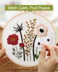 Santune 3 Sets Embroidery Kit,Cross Stitch Kits for Beginners,Needlepoint Set for Adults with Easy Stamped Floral Pattern Fabric Hand Crafts,Hoop,Needle,Women DIY Hanging Plants,Sewing Hobby