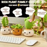 MAGIMUSE Crochet Kit for Beginners, Crochet Starter Kits for Adults Amigurumi Craft Knitting Crocheting Kits with Step-by-Step Video Tutorials, 6 Pack Hanging Potted Plants Family(40%+ Yarn