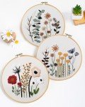 Santune 3 Sets Embroidery Kit,Cross Stitch Kits for Beginners,Needlepoint Set for Adults with Easy Stamped Floral Pattern Fabric Hand Crafts,Hoop,Needle,Women DIY Hanging Plants,Sewing Hobby