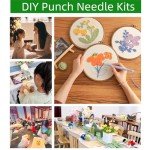 DIY Punch Needle Kits for Beginners Cute Cartoon Highland Cow with Daisy Flower with Hoop Embroidery Punch Needle Starter Craft Set Easy for Adults and Children Festival Gift and Decoration 20x20cm-1