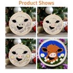 DIY Punch Needle Kits for Beginners Cute Cartoon Highland Cow with Daisy Flower with Hoop Embroidery Punch Needle Starter Craft Set Easy for Adults and Children Festival Gift and Decoration 20x20cm-1