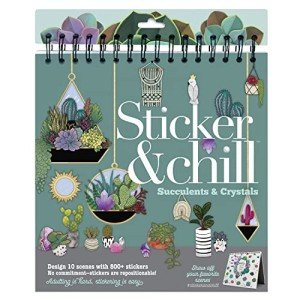 Sticker & Chill Sticker Book for Adults – 800+ Repositionable Stickers Create Designs on 10 Spiral Bound Scene Pages – Easy, Fun & Stress Relieving Relaxation Activity – Succulents & Crystals Series