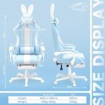 Ferghana Kawaii Light Blue Gaming Chair with Bunny Ears, Ergonomic Cute Gamer Chair with Footrest and Massage, Racing Reclining Home Computer Game Chair for Girls Adults Teens Kids